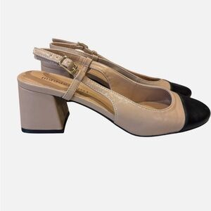 Madden Girl Keithh Slingback Block Heels with Cap Toe Nude Black Sz8 French Girl